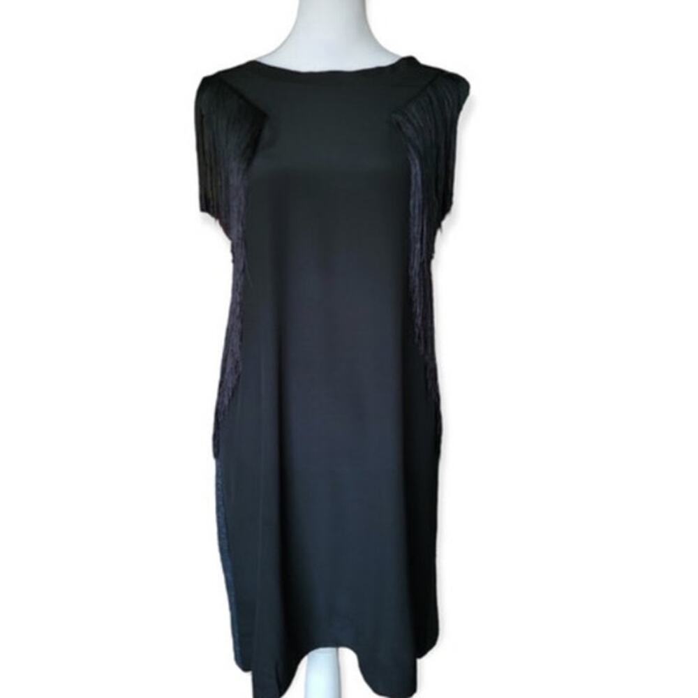 Rebecca Taylor fringe little black silk‎ mini dress sz M Mint Cond - Picture 11 of 16